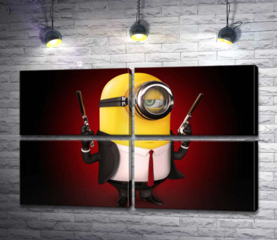 Модульная картина "Самоуверенный миньон Хитман (Hitman minion) в костюме с пистолетами"