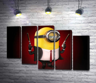 Модульная картина "Самоуверенный миньон Хитман (Hitman minion) в костюме с пистолетами"