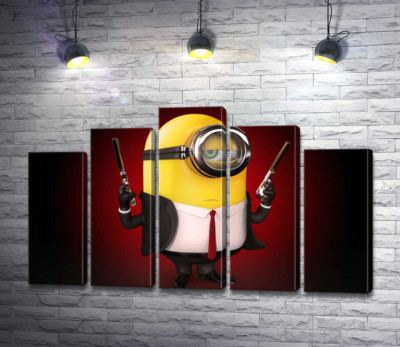 Модульна картина "Самовпевнений міньйон Хітман (Hitman minion) в костюмі з пістолетами"