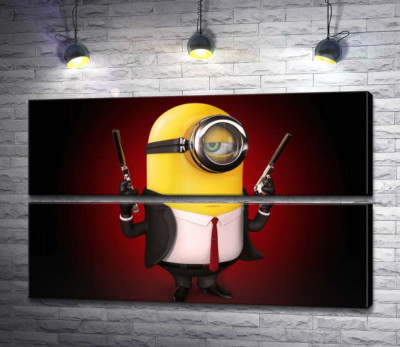 Модульная картина "Самоуверенный миньон Хитман (Hitman minion) в костюме с пистолетами"