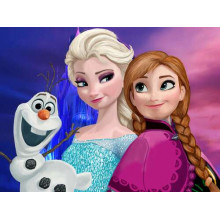 Сестри Анна, Ельза та кумедний сніговик Олаф - герої мультфільму "Крижане серце" (Frozen)