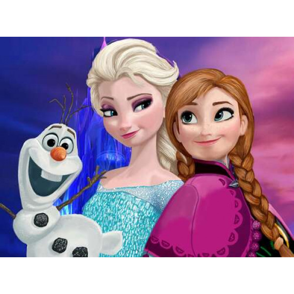 Сестри Анна, Ельза та кумедний сніговик Олаф - герої мультфільму "Крижане серце" (Frozen)