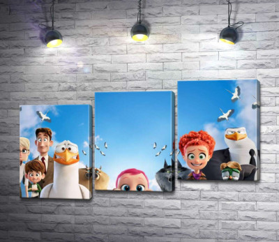 Модульна картина "Веселий постер із персонажами мультфільму "Лелеки" (Storks)"