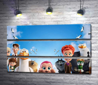 Веселий постер із персонажами мультфільму "Лелеки" (Storks)