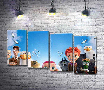 Модульная картина "Веселый постер с персонажами мультфильма "Аисты" (Storks)"