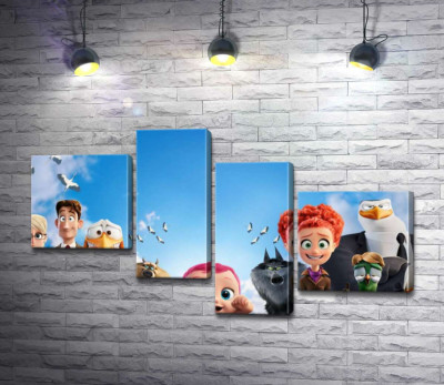 Модульна картина "Веселий постер із персонажами мультфільму "Лелеки" (Storks)"