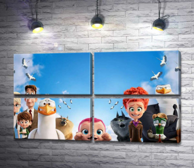 Модульна картина "Веселий постер із персонажами мультфільму "Лелеки" (Storks)"