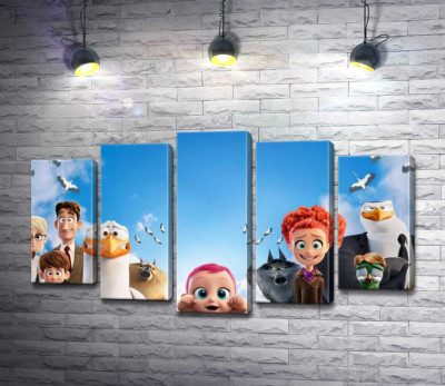 Модульна картина "Веселий постер із персонажами мультфільму "Лелеки" (Storks)"