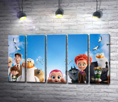 Модульная картина "Веселый постер с персонажами мультфильма "Аисты" (Storks)"