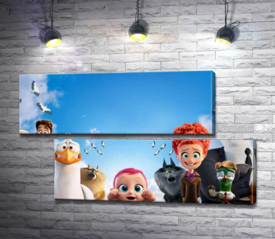 Веселый постер с персонажами мультфильма "Аисты" (Storks)