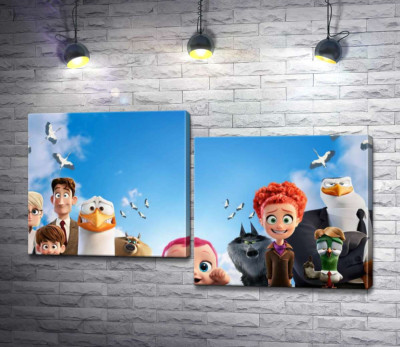 Модульная картина "Веселый постер с персонажами мультфильма "Аисты" (Storks)"