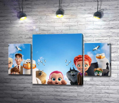 Модульная картина "Веселый постер с персонажами мультфильма "Аисты" (Storks)"