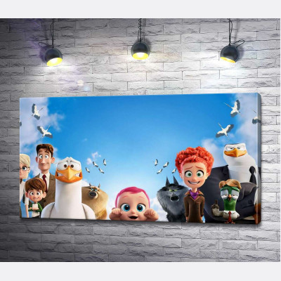 Веселий постер із персонажами мультфільму "Лелеки" (Storks)
