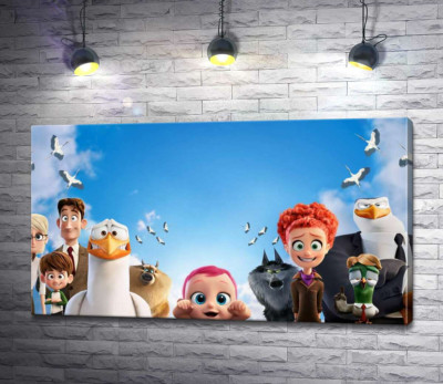 Веселый постер с персонажами мультфильма "Аисты" (Storks)