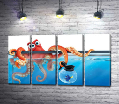 Герои мультфильма "В поисках Дори" (Finding Dory) осьминог Хэнк и рыба Дори в аквариумах