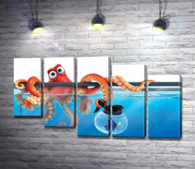 Герої мультфільму "В пошуках Дорі" (Finding Dory) восьминіг Хенк та риба Дорі в акваріумах