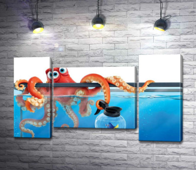 Модульная картина "Герои мультфильма "В поисках Дори" (Finding Dory) осьминог Хэнк и рыба Дори в аквариумах"