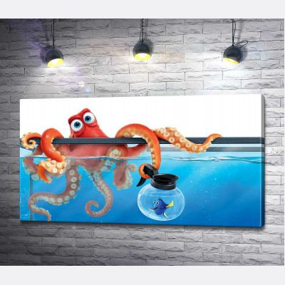 Герои мультфильма "В поисках Дори" (Finding Dory) осьминог Хэнк и рыба Дори в аквариумах