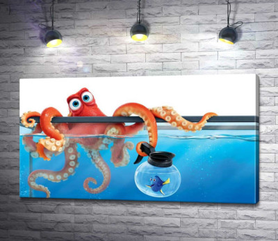 Герои мультфильма "В поисках Дори" (Finding Dory) осьминог Хэнк и рыба Дори в аквариумах