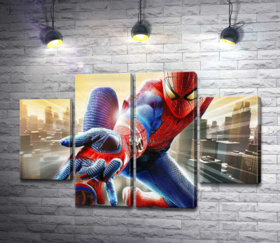 Модульна картина "Людина-павук (Spider-Man) в польоті випускає свою зброю"