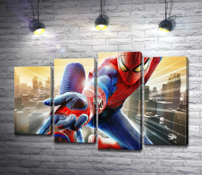 Модульна картина "Людина-павук (Spider-Man) в польоті випускає свою зброю"