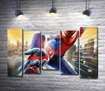 Модульна картина "Людина-павук (Spider-Man) в польоті випускає свою зброю"
