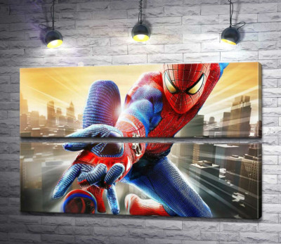 Модульна картина "Людина-павук (Spider-Man) в польоті випускає свою зброю"