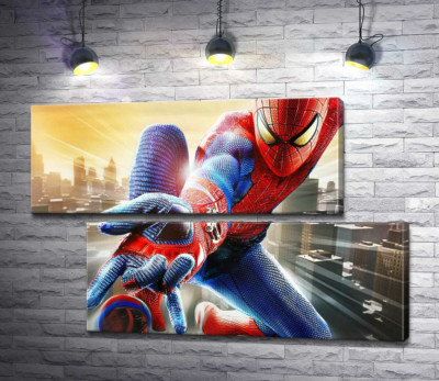 Модульна картина "Людина-павук (Spider-Man) в польоті випускає свою зброю"