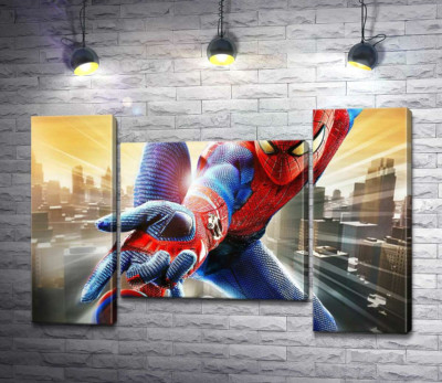 Модульна картина "Людина-павук (Spider-Man) в польоті випускає свою зброю"