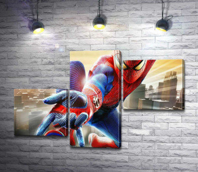 Человек-паук (Spider-Man) в полете выпускает свое оружие