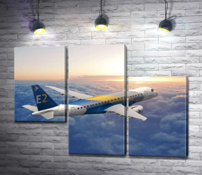 Політ бразильського літака Embraer E-Jet E2 над безкраїм хмарним простором 