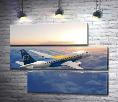 Модульна картина "Політ бразильського літака Embraer E-Jet E2 над безкраїм хмарним простором "
