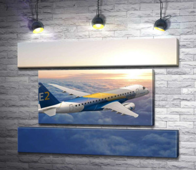 Модульная картина "Полет бразильского самолета Embraer E-Jet E2 над бескрайним облачным пространством"