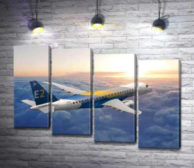 Політ бразильського літака Embraer E-Jet E2 над безкраїм хмарним простором 