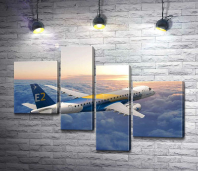Модульна картина "Політ бразильського літака Embraer E-Jet E2 над безкраїм хмарним простором "
