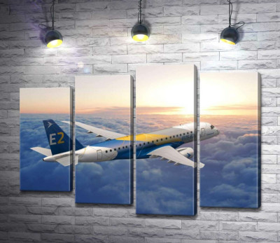 Політ бразильського літака Embraer E-Jet E2 над безкраїм хмарним простором 