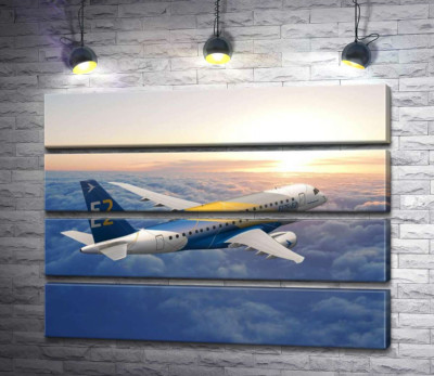 Модульная картина "Полет бразильского самолета Embraer E-Jet E2 над бескрайним облачным пространством"