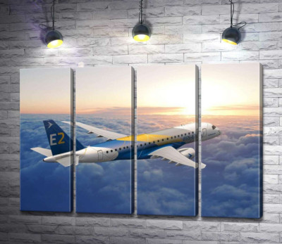 Модульная картина "Полет бразильского самолета Embraer E-Jet E2 над бескрайним облачным пространством"