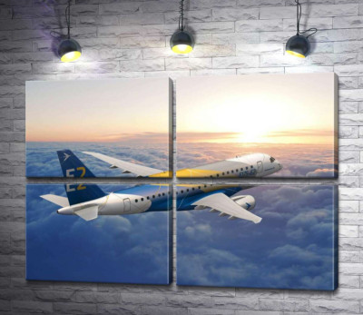 Політ бразильського літака Embraer E-Jet E2 над безкраїм хмарним простором 