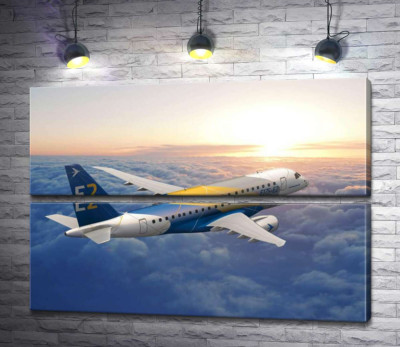 Модульна картина "Політ бразильського літака Embraer E-Jet E2 над безкраїм хмарним простором "