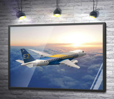 Постер "Політ бразильського літака Embraer E-Jet E2 над безкраїм хмарним простором "