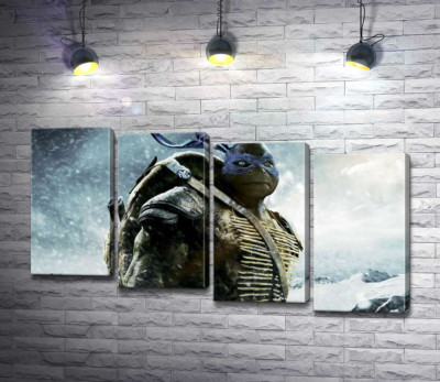 Модульная картина "Смелый лидер Черепашек-ниндзя (Teenage Mutant Ninja Turtles), Леонардо, среди заснеженных гор"