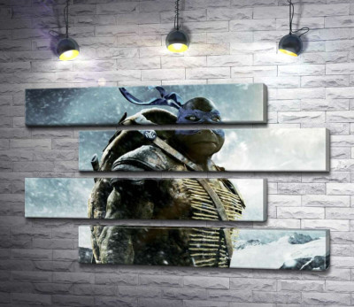Модульная картина "Смелый лидер Черепашек-ниндзя (Teenage Mutant Ninja Turtles), Леонардо, среди заснеженных гор"