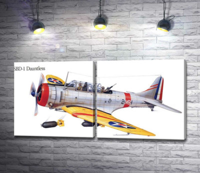 Модульная картина ""Бесстрашный" (SBD-1 Dauntless) бомбардировщик американского производства"