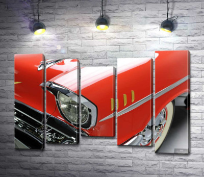 Модульна картина "Вишукана фара морквяно-червоного автомобіля Chevrolet Bel Air"