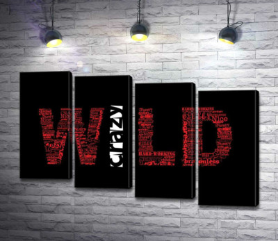 Модульная картина "Красная надпись "Дикий" (Wild) на черном фоне"