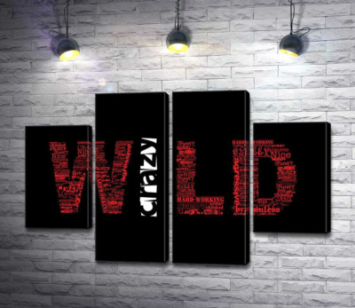 Модульная картина "Красная надпись "Дикий" (Wild) на черном фоне"