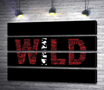 Модульная картина "Красная надпись "Дикий" (Wild) на черном фоне"