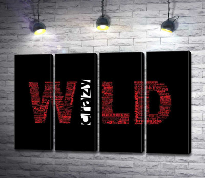 Модульная картина "Красная надпись "Дикий" (Wild) на черном фоне"