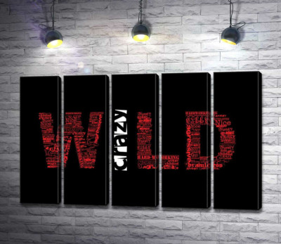 Модульна картина "Червоний напис "Дикий" (Wild) на чорному тлі"